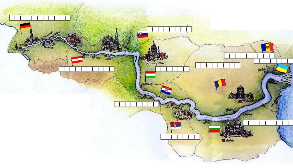 Länder, durch die die Donau fließt oder die an die Donau angrenzen: 1 D E U T S C H L A N D 3 S L O W A K E I 2 Ö S T E R R E