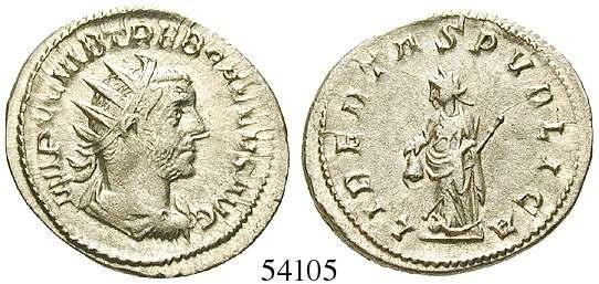 , mit Zepter und erhobener Rechten. RIC 79. ss-vz 90,- Antoninian 251-253, Rom. 3,08 g.