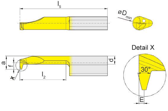 A Gewindedrehen (innen) Teilprofil Threading (internal) Partial profile 109 Bohrungs-Ø ab Bore Ø from 6 mm Steigung Pitch 1,5-3 mm für Klemmhalter for Toolholder e B109 Metrisches ISO Trapezgewinde