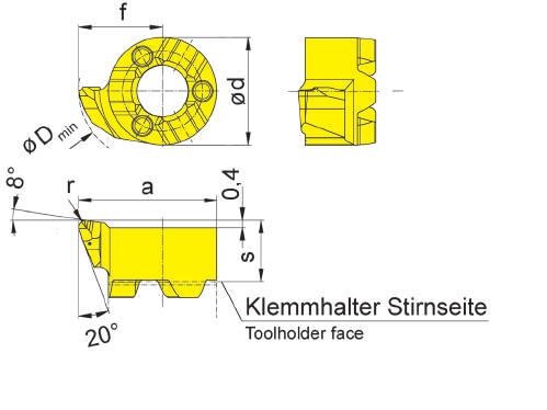 Bohrung-Drehen Boring and Profiling B S108 Bohrungs-Ø ab Bore Ø from 7,8 mm für Klemmhalter for Toolholder e B108 Geometrie.R Geometry.R s f a r d D min EG55 TH35 R/LS108.1846.