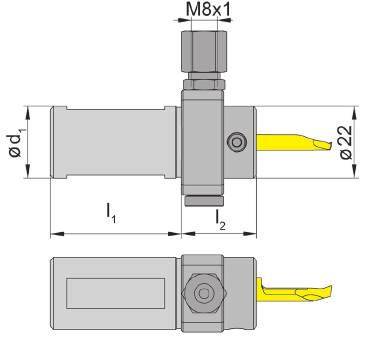 Einstechen und Ausdrehen Grooving and Boring A Einbauhalter Graf Cartridge Graf IR105 mit innerer Kühlmittelzufuhr with through coolant supply Bohrungs-Ø ab Bore Ø from 0,2 mm für for e 105 Abbildung