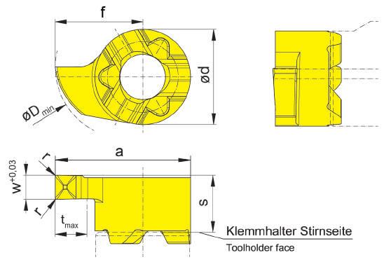 Einstechen (innen) Grooving (internal) S10P B Bohrungs-Ø ab Bore Ø from 9 mm Stechtiefe bis Depth of groove up to 2 mm Stechbreite Width of groove 1-2 mm für Klemmhalter for Toolholder e B10P