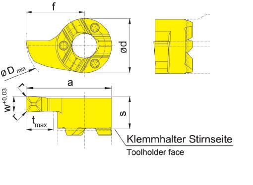 Einstechen (innen) Grooving (internal) S11P B Bohrungs-Ø ab Bore Ø from 11,5 mm Stechtiefe bis Depth of groove up to 3,5 mm Stechbreite Width of groove 1,5-2,5 mm für Klemmhalter for Toolholder e