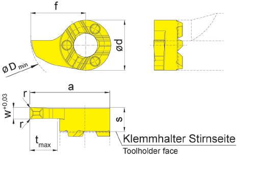 B Einstechen (innen) Grooving (internal) S18P Bohrungs-Ø ab Bore Ø from 18 mm Stechtiefe Depth of groove 6 mm Stechbreite Width of groove 2-3 mm für Klemmhalter for Toolholder e B18P w s f a r d t