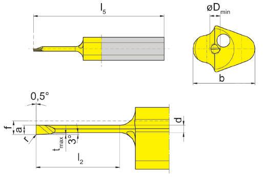 Bohrung-Drehen Boring and Profiling A 105 Bohrungs-Ø ab Bore Ø from 1 mm für Klemmhalter for Toolholder e H105 HC105 B105 VDI B105C B105TS IR105 962 AIH 963 N r f a d b l 2 l 5 t max D min AN25 R105.