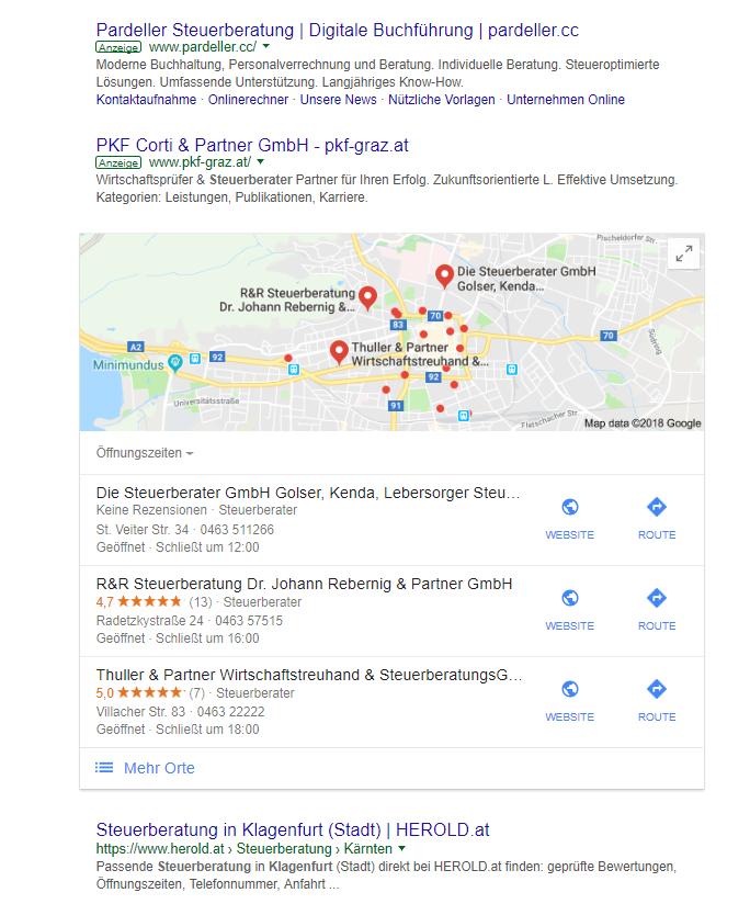 Bezahlte Ergebnisse = Google Ads Google Business Eintrag www.google.