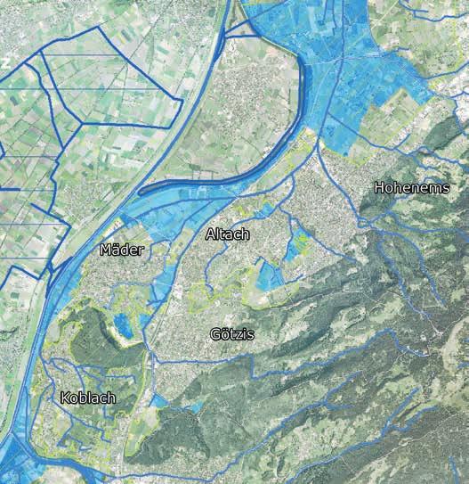 Allgemein 14. März 2014 5 Die als Blauzonen gewidmeten Flächen in Hohenems und den Kummenberggemeinden. den und den ebenfalls eingebundenen Interessenvertreter/ innen vorgenommen.
