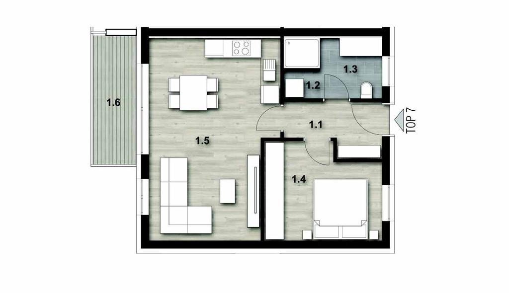 2 ZIMMER WOHUG Wohnung TOP 7: Vorraum 4,95 m 2 Schlafzimmer 11,75
