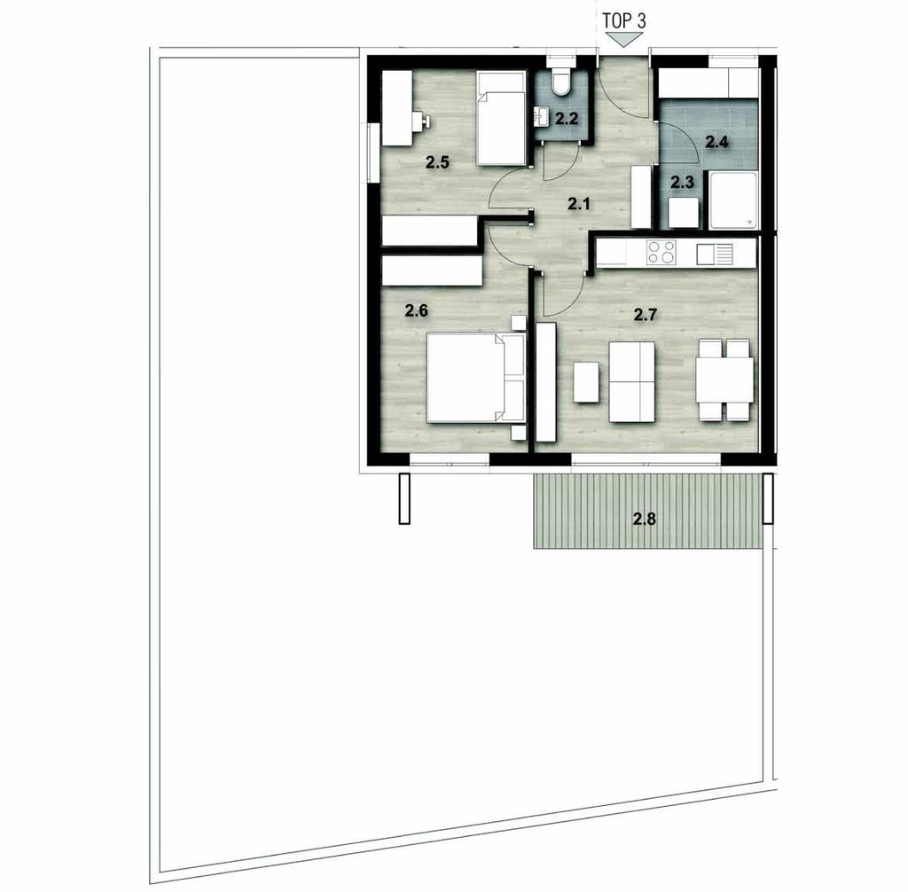 3 ZIMMER GARTEWOHUG Wohnung TOP 3: Vorraum 6,85 m 2 WC 1,60 m 2 Kinderzimmer 10,10 m 2