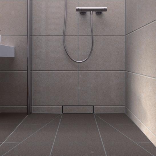 Die Duschablaufelemente ermöglichen durch die Verlagerung des Ablaufs in die Wand eine durchgehende Boden - fläche.