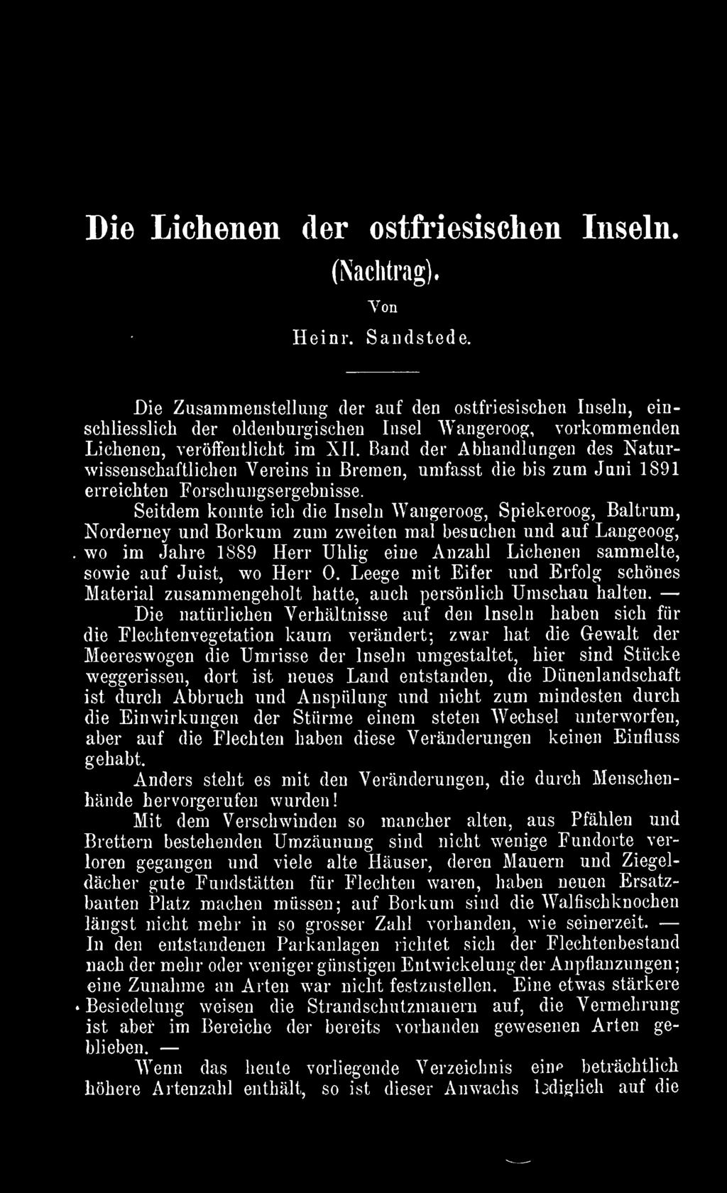 Band der Abhandlungen des Naturwissenschaftlichen Vereins in Bremen, umfasst die bis zum Juni 1891 erreichten Forschungsergebnisse.