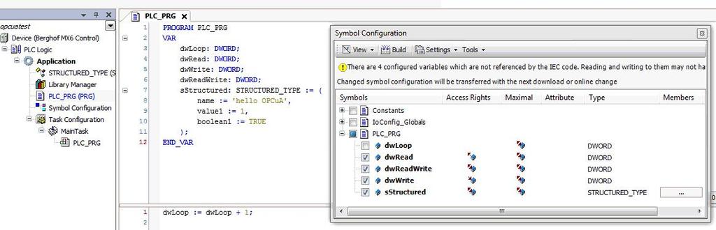 Wichtig bei der Konfiguration der Symbolkonfiguration ist die Angabe, dass OPCuA unterstützt werden soll.