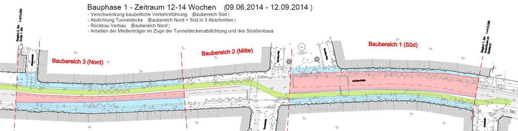 Bauphase 1: Tunneldeckenabdichtung 12-14 Wochen, ca. 28.07.2014 - ca. 17.10.