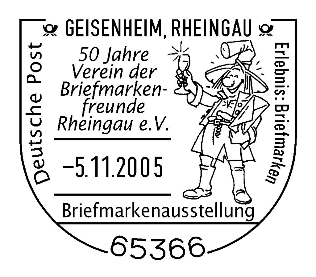 2005 Sonderstempel: Geisenheim, Rheingau 50 Jahre Verein der Briefmarkenfreunde Rheingau e.v.