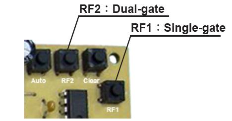 Programmieren der Fernbedienung(en): Doppelflügel-Tor: 1. Drücken Sie ca 2 Sek. die Taste RF2 LED erlischt 2.