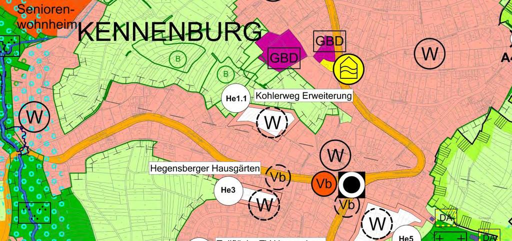 Geplante Ausweisung von Wohn- und Mischbauflächen 120 Abb.: Unmaßstäblicher Auszug aus dem Entwurf des Flächennutzungsplans Stand 22.12.2017 mit Darstellung der Fläche He 1.