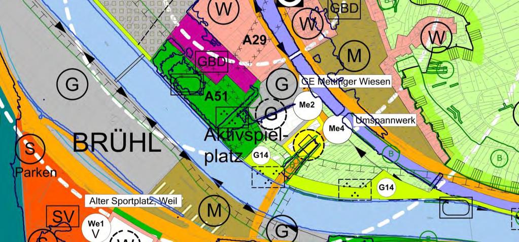 Geplante Ausweisung von gewerblichen Bauflächen und Sonderbauflächen (Handel) 168 Me 2: Mettinger Wiesen Die Fläche Me 2 (Mettinger Wiesen) vereint die im Vorentwurf enthaltenen Teilflächen Me 2.