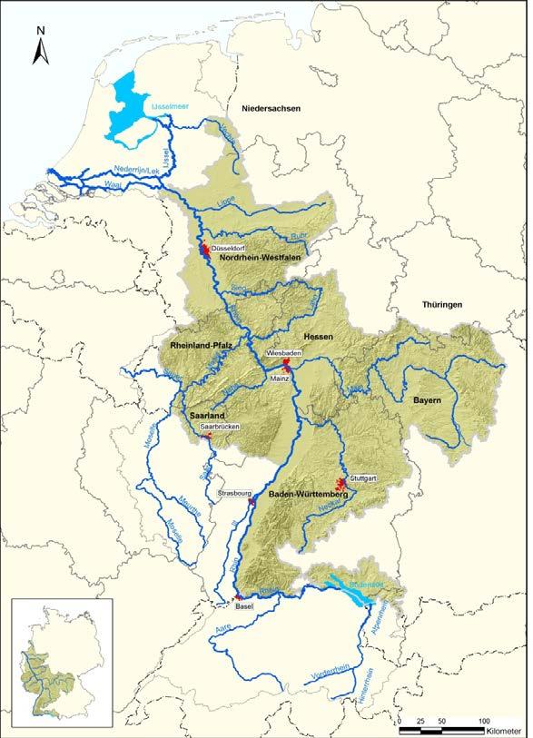 1. Die Flussgebietsgemeinschaft Rhein Der Rhein ist mit 1.233 km Länge einer der bedeutendsten Flüsse Europas. Die Länge des deutschen Rheinabschnittes beträgt 857 km.