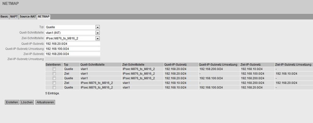 NETMAP mit SCALANCE S615 3.3 NETMAP für das lokale und das entfernte Netz 3.3.2 NETMAP-Regeln erstellen Voraussetzung Die VPN-Verbindung M876_to_M816_2 ist konfiguriert, siehe VPN-Verbindung anlegen (Seite 64).
