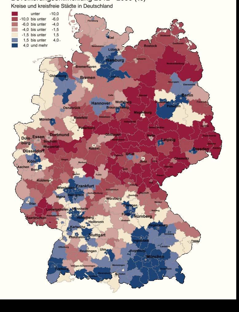 VOM LAND IN DIE STADT Bevölkerungsentwicklung 2012-2030 in %