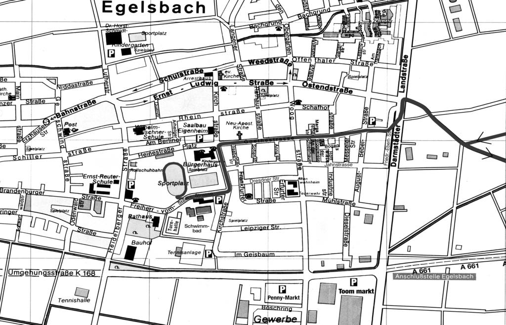 Anreiseweg: Egelsbach liegt 12 km nördlich von Darmstadt an der Bundesstraße 3 und ist über die Bundesautobahn A5 Abfahrt Langen/Egelsbach oder A661 Abfahrt Egelsbach zu erreichen.