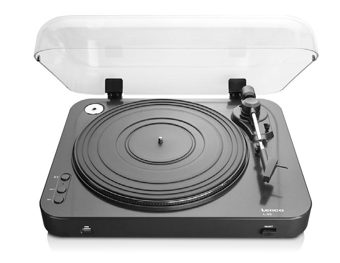 L-85 Plattenspieler Turntables Side view with cover Seitenansicht mit Deckel Side view without cover Seitenansicht ohne Deckel DUST COVER PRE AMP BELT DRIVE RPM 33/45 USB ENCODING L-85 Specif