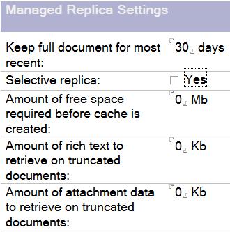 Verwaltete E-Mail Replik: Konfiguration per Richtlinie Wird unter Local Mail file eine der Optionen Create managed replica