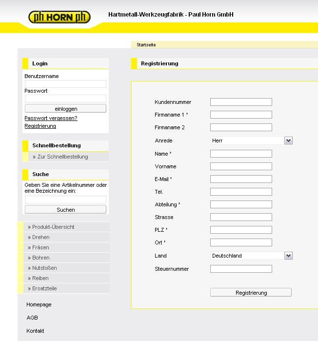 2. Aufbau und Funktionen Registrierungsformular Füllen Sie das online Registrierungsformular aus und Registrieren Sie sich als eshop- Admin.