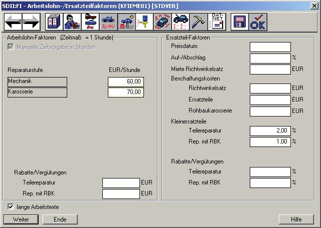 Es folgen die Faktoren für den Arbeitslohn und die Ersatzteile.