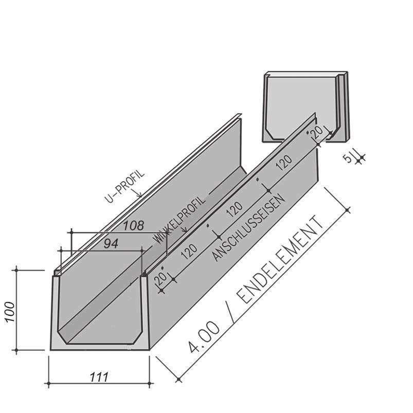 Schwemmkanal Typ 100/100 611010 Elementkanal Typ 100/100 ohne versetzen 525 Lfm 659000 Winkelprofil 50/30/4 eingebaut 2.