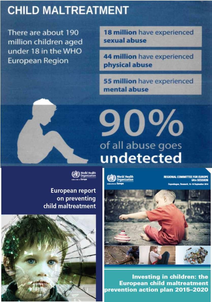 WHO: Prävalenzen von Misshandlung und Missbrauch 90 % aller Misshandlungsfälle werden innerhalb von Institutionen nicht wahrgenommen 18 Millionen Kinder in Europa von sexuellem Missbrauch betroffen,
