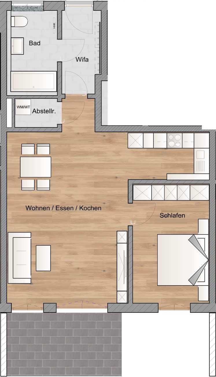 Grundrisse Erdgeschoss Wohnung Nr. 3 (2 Zimmer) Wifa 04,92 m² Bad 06,58 m² Abstellr.