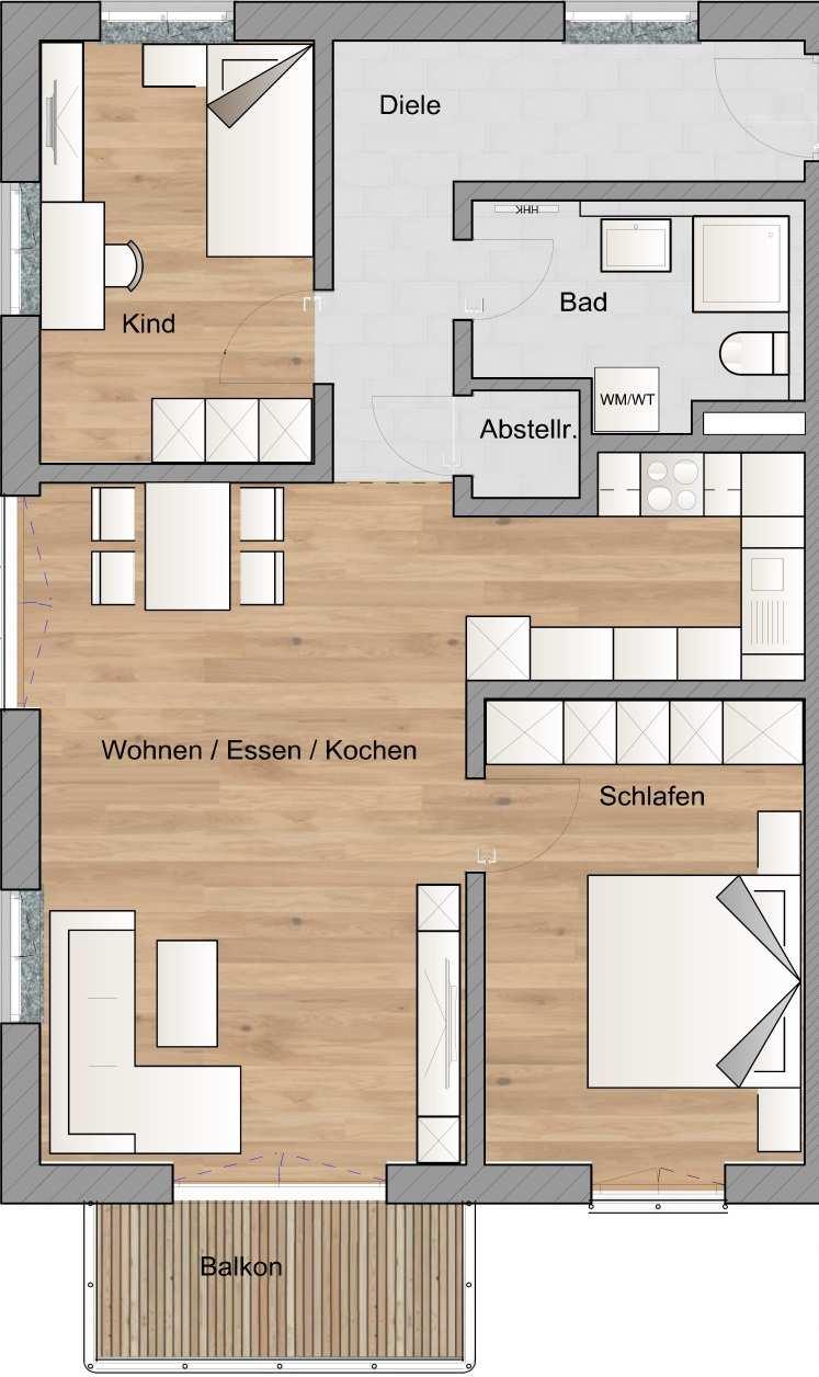 Grundrisse Obergeschoss Wohnung Nr. 6 (3 Zimmer) Diele 09,25 m² Bad 05,81 m² Abstellr.