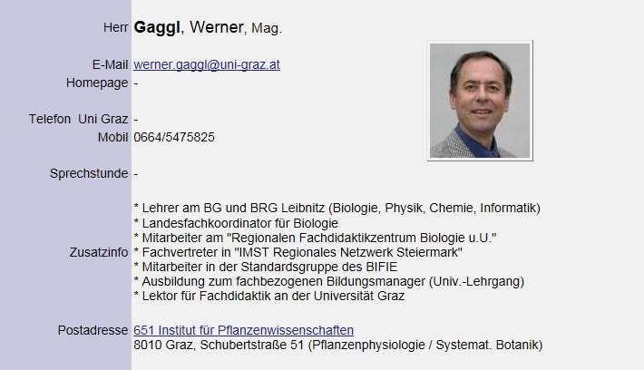PHSt-Online Visitenkarte von Gaggl, Werner, Mag.rer.nat.