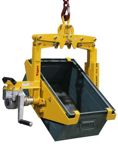 Kasten-Wendegreifer ist für den Kran- Transport und nachfolgendes Ausschütten von Stahlblechkästen ausgelegt.
