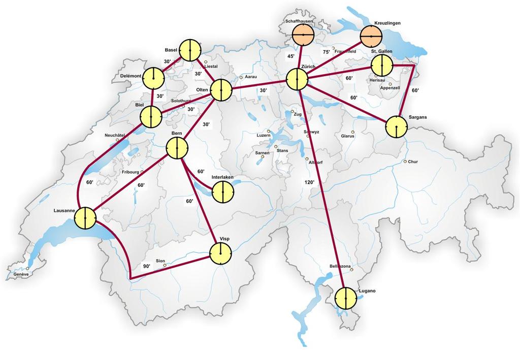 Der Planungsansatz BAHN 2000 Schweiz: Knotensystem mit knapp 60' nach