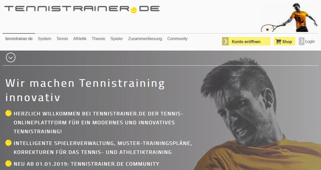 www.tennistrainer.de - die innova.ve TENNIS-ONLINE-PLATTFORM Innova.ve Funk.onen von tennistrainer.de // Aktuelle Nutzungsgebühr 59,- Euro / Jahr Achtung Fair: Keine automa.