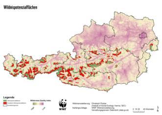 Flächenverteilung des Wildnis-Potenzials Bundesland Fläche [ha] Engeres Wildnis-Potenzial Erweitertes Wildnis-Potenzial Gesamt [ha] Prozent Gesamt [ha] Prozent Tirol 1.264.017 89.912 7,11 336.
