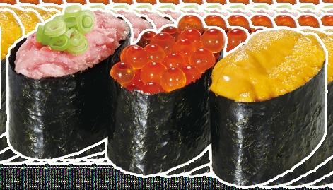 Gunkan gunkan (Schiffchen-Sushi) handgeformtes Reisbällchen, umwickelt mit Nori-Blättern, je 2 Stk.