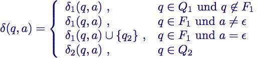 Abschluss unter Konkatenation Theorem Die Menge der regulären Sprachen ist abgeschlossen unter Konkatenation Beweis: Gegeben seien nichtdeterministische endliche Automaten N 1 = (Q 1, Σ, δ 1, q 1, F