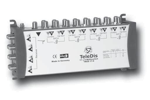 The multiswitch is used for receiving of 16 SAT-IF lines and the terrestrial signals. Per unit max. 8 subscribers/receivers can be attached. TKD 17-8 Terr. passiv TKED 17-8 Terr.