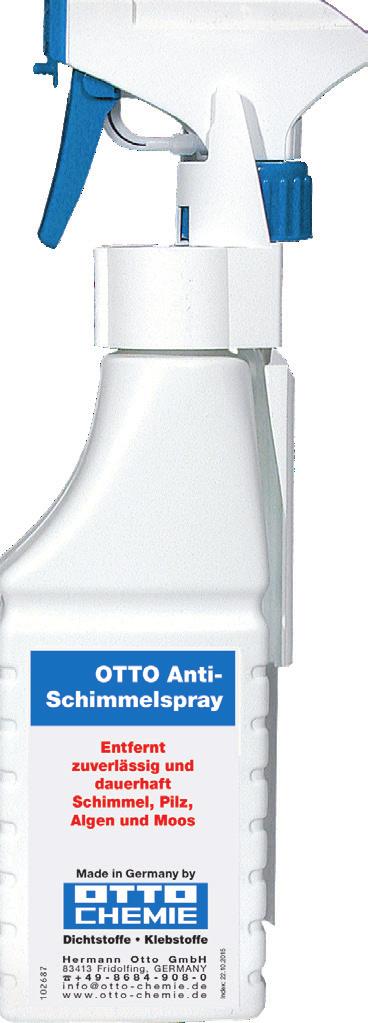 Empfohlene OTTO Produkte 21 OTTO Anti-Schimmelspray Anti-Schimmelspray Eigenschaften: Entfernt zuverlässig und dauerhaft Schimmel, Pilz, Algen und Moos Glasuren, Farben, Lacke, Mauer werk und