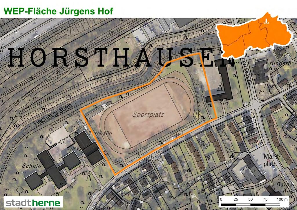 WEP-Fläche Sodingen 2 Jürgens Hof Jürgens Hof Bezirk Sodingen Ortsteil Horsthausen 2,42 ha Stadt Herne (ggw. im Verkauf) 2015 Aufstellungsbeschluss B-Plan Nr.