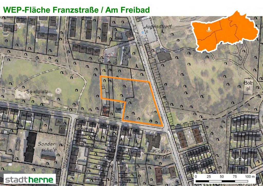 WEP-Fläche Wanne 1 Franzstraße / Am Freibad Franzstraße / Am Freibad Bezirk Wanne Ortsteil Wanne 0,68 ha Überwiegend Stadt Herne Grünfläche B-Plan Nr.