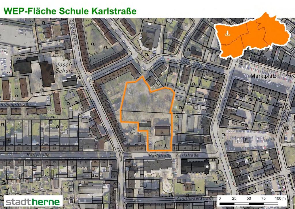WEP-Fläche Wanne 2 Schule Karlstraße Schule Karlstraße Bezirk Wanne Ortsteil Wanne 0,76 ha Stadt Herne unbeplanter Innenbereich ( 34 BauGB) Mögliche Bauform