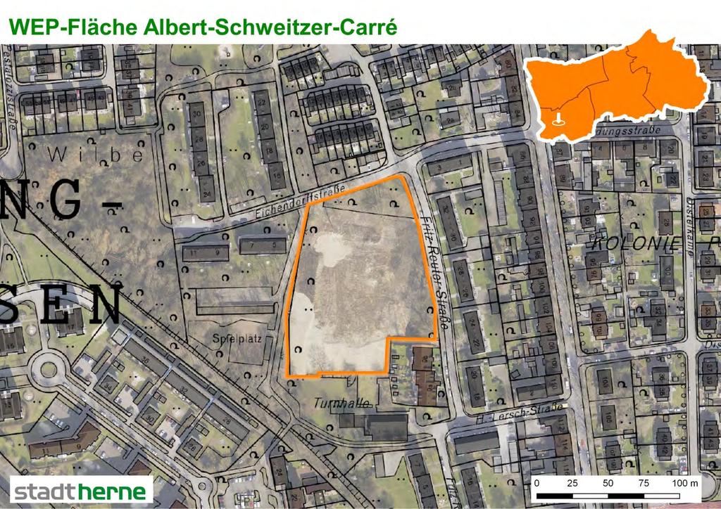 WEP-Fläche Eickel 1 Albert-Schweitzer-Carré Albert-Schweitzer-Carré Bezirk Eickel Ortsteil Röhlinghausen 1,12 ha Wohnstätten Wanne-Eickel eg vormals B-Plan Nr.