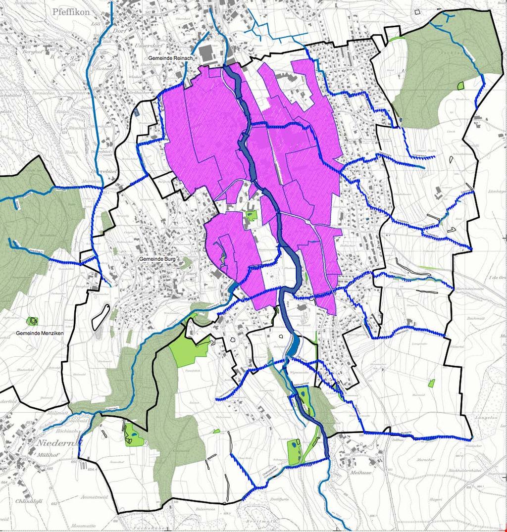 Menziken / Teilrevision Nutzungsplanung Siedlung und Kulturland 9 Gewässerraumkarte agis Aargau mit dicht überbautem Gebiet Abb.