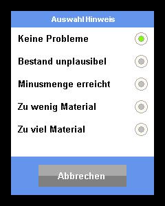 In diesem Beispiel wählt er wahlweise den Menüpunkt Warenbewegung oder Inventur aus. Mit der Auswahl der Warenbewegung entscheidet er nun zwischen Wareneingang oder Ausgang.