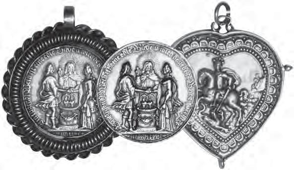Georg zu Roß über Drachen. 2) Medaille 43 mm, 18,13 g. Jesus traut Paar.