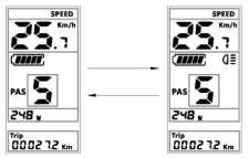 3 Display Durch kurzes Drücken der Power Taste wechselt man von der Geschwindigkeitsanzeige (Speed) zur Laufleistungsanzeige (Trip).
